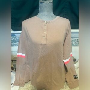 Pink Victoria's Secret Long Sleeve Top with Striped Sleeves